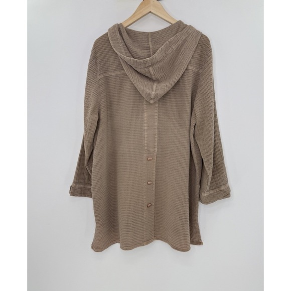 Focus Casual Life Taupe Brown Waffle Hoodie Pockets Size L Coverup Lagen Hippie - Picture 2 of 11